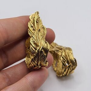 Vintage Signed Graziano Large Runway Clip On Earrings Leaf Swirl Hoop Couture